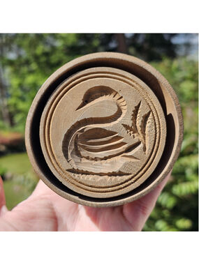 Vintage Wooden Butter Mold Press Swan Wheat Design Primitive Farmhouse Decor